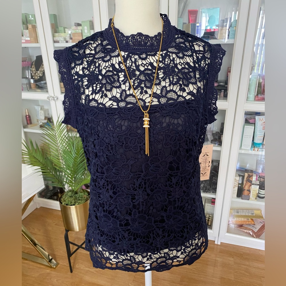 Nanette Lepore Navy Lace Blouse